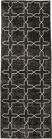 Siyah İşlemeli ve Boyalı El Dokuma Vintage Halı - 139 cm x 384 cm