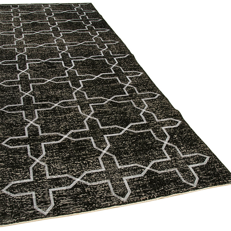 Negro Alfombra Turca bordada sobre teñida vintage - 139 cm x 384 cm - K0038690