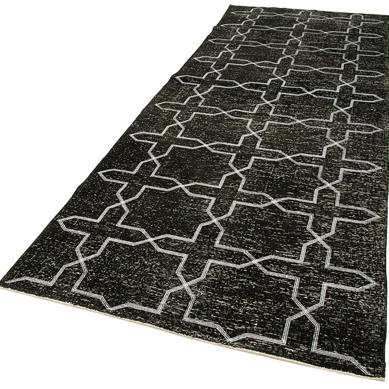 Negro Alfombra Turca bordada sobre teñida vintage - 139 cm x 384 cm - K0038690