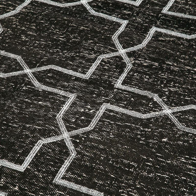 Negro Alfombra Turca bordada sobre teñida vintage - 139 cm x 384 cm - K0038690