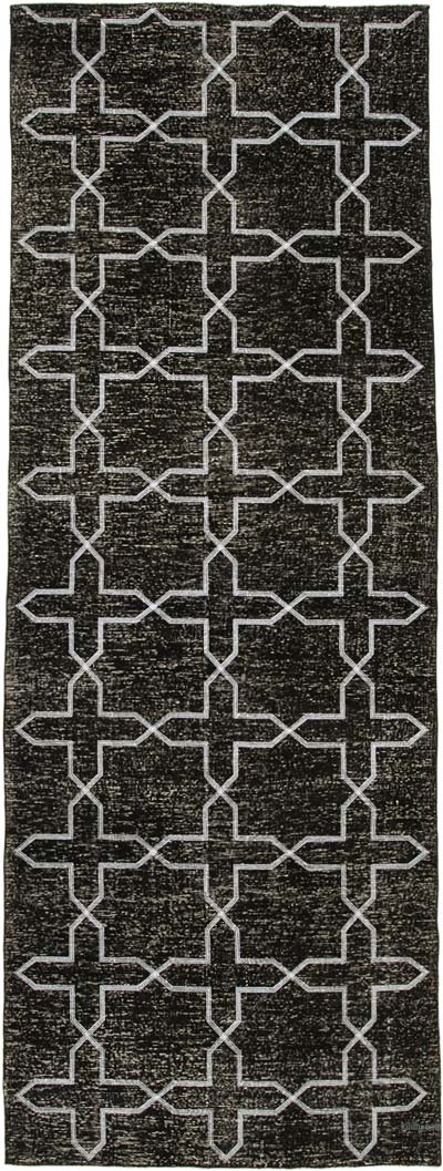 Siyah İşlemeli ve Boyalı El Dokuma Vintage Halı - 139 cm x 384 cm