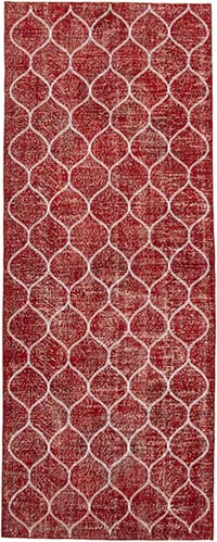 İşlemeli ve Boyalı El Dokuma Vintage Halı - 145 cm x 366 cm