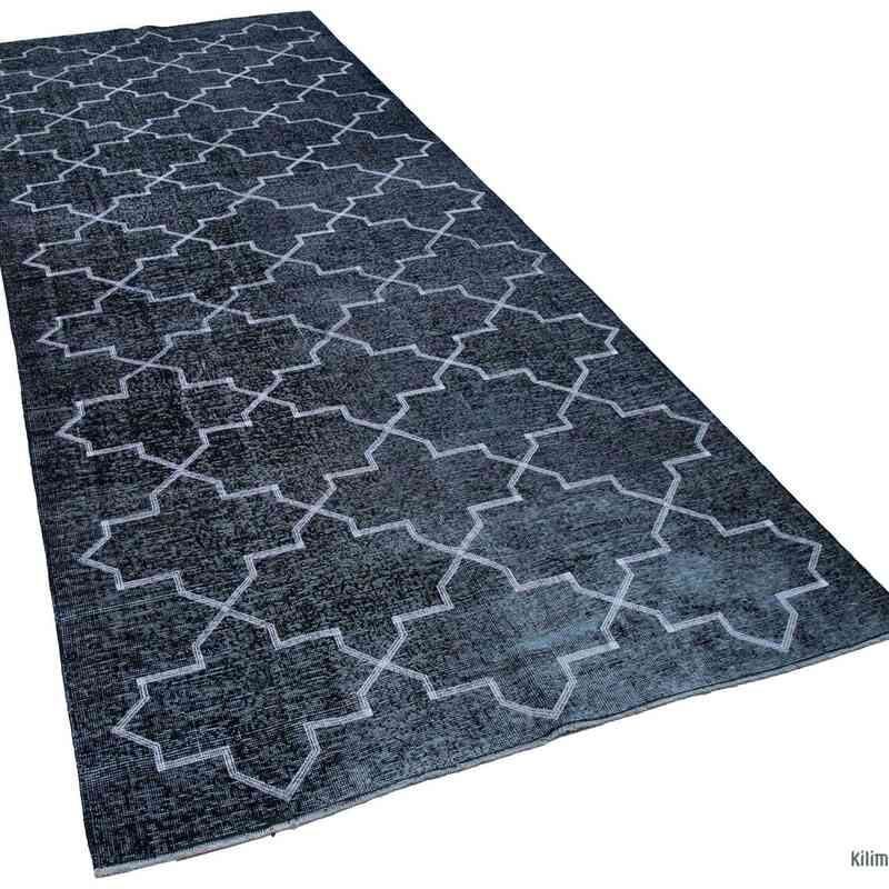 Black Embroidered Over-dyed Turkish Vintage Runner - 4' 11" x 12' 2" (59 in. x 146 in.) - K0038692