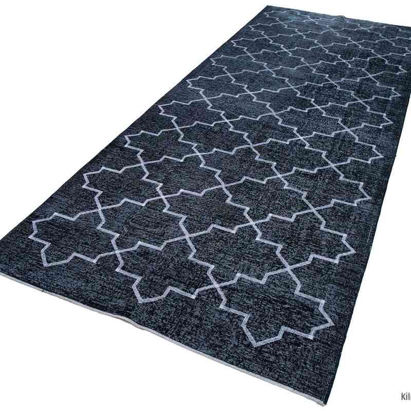 Black Embroidered Over-dyed Turkish Vintage Runner - 4' 11" x 12' 2" (59 in. x 146 in.) - K0038692