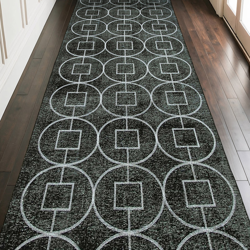 Negro Alfombra Turca bordada sobre teñida vintage - 144 cm x 369 cm - K0038693