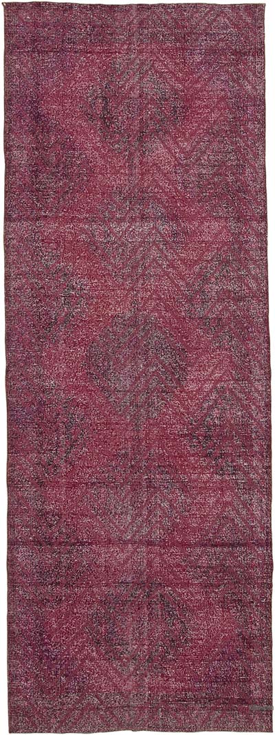 Mor İşlemeli ve Boyalı El Dokuma Vintage Halı - 148 cm x 414 cm