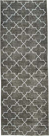 Gri İşlemeli ve Boyalı El Dokuma Vintage Halı - 144 cm x 417 cm