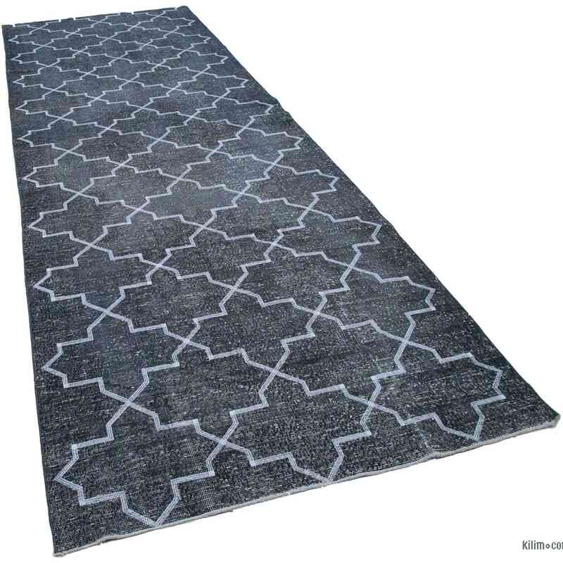 Grey Embroidered Over-dyed Turkish Vintage Runner - 4' 9" x 13' 8" (57 in. x 164 in.) - K0038699
