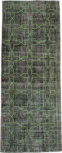 Gri İşlemeli ve Boyalı El Dokuma Vintage Halı - 142 cm x 372 cm