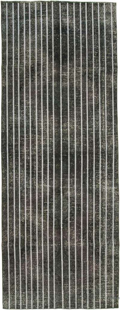 Gri İşlemeli ve Boyalı El Dokuma Vintage Halı - 141 cm x 384 cm