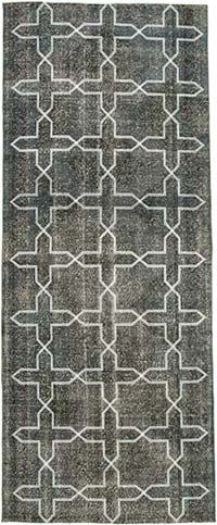 İşlemeli ve Boyalı El Dokuma Vintage Halı - 144 cm x 361 cm