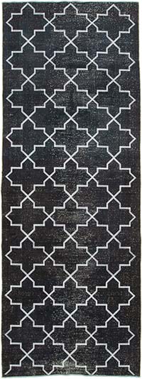 Black Embroidered Over-dyed Turkish Vintage Runner - 4' 7" x 12' 6" (55" x 150")