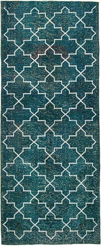 İşlemeli ve Boyalı El Dokuma Vintage Halı - 144 cm x 354 cm