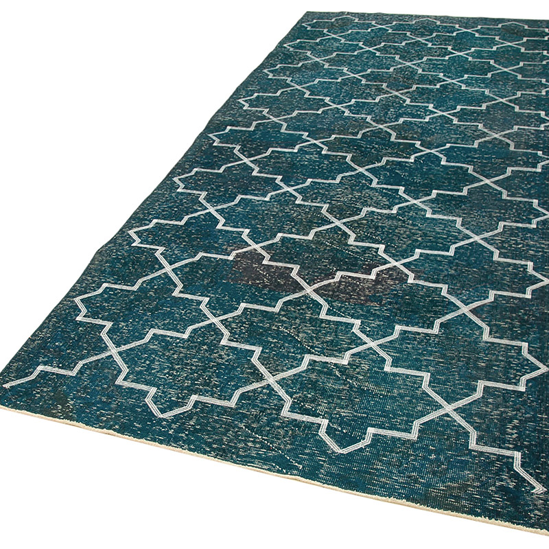 İşlemeli ve Boyalı El Dokuma Vintage Halı - 144 cm x 354 cm - K0038705