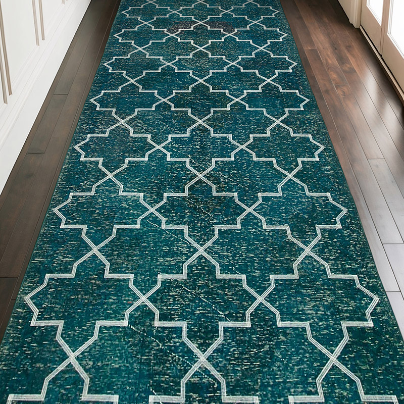 İşlemeli ve Boyalı El Dokuma Vintage Halı - 144 cm x 354 cm - K0038705