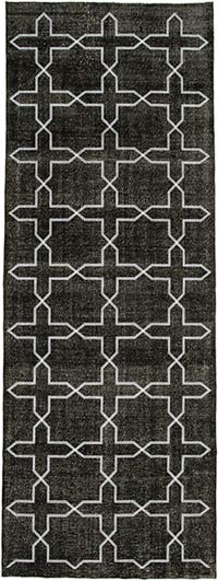 Siyah İşlemeli ve Boyalı El Dokuma Vintage Halı - 143 cm x 393 cm
