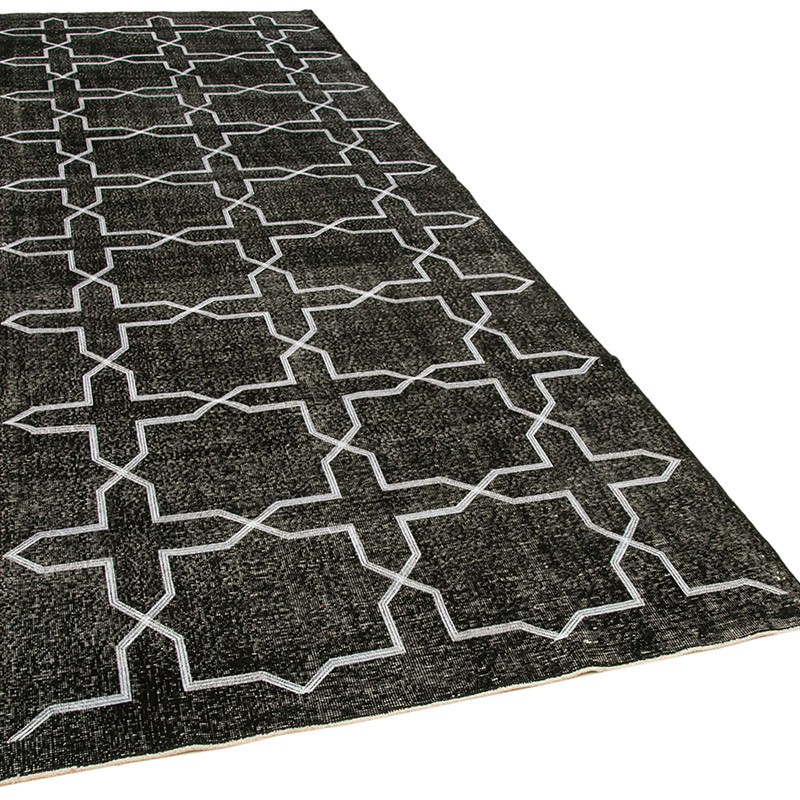 Negro Alfombra Turca bordada sobre teñida vintage - 143 cm x 393 cm - K0038706
