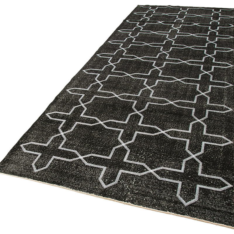 Negro Alfombra Turca bordada sobre teñida vintage - 143 cm x 393 cm - K0038706