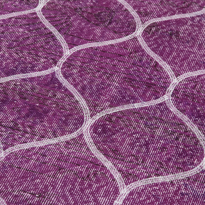Pembe İşlemeli ve Boyalı El Dokuma Vintage Halı - 122 cm x 360 cm - K0038708