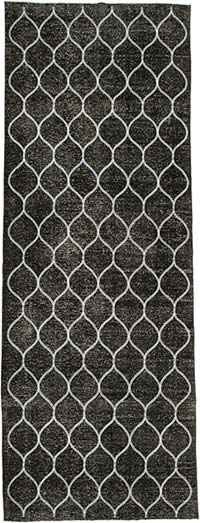 Black Embroidered Over-dyed Turkish Vintage Runner - 4' 10" x 13' 3" (58" x 159")