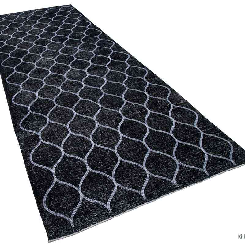 Black Embroidered Over-dyed Turkish Vintage Runner - 4' 10" x 13' 3" (58 in. x 159 in.) - K0038709