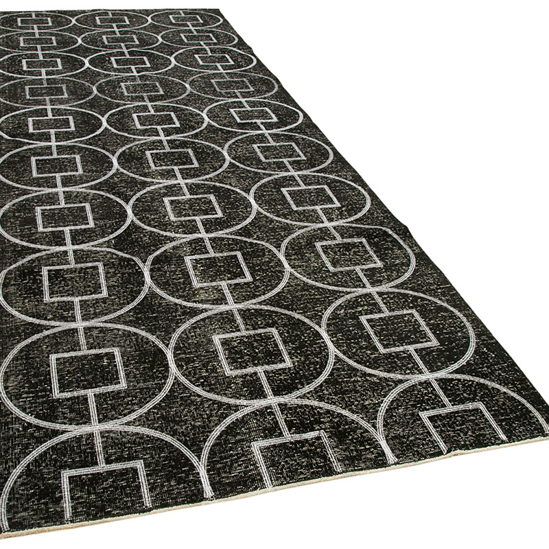 Black Embroidered Over-dyed Turkish Vintage Runner - 4' 8" x 12' 9" (56" x 153") - K0038710