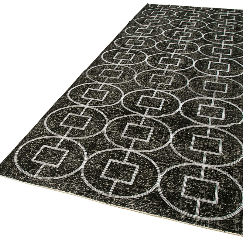 Black Embroidered Over-dyed Turkish Vintage Runner - 4' 8" x 12' 9" (56" x 153") - K0038710