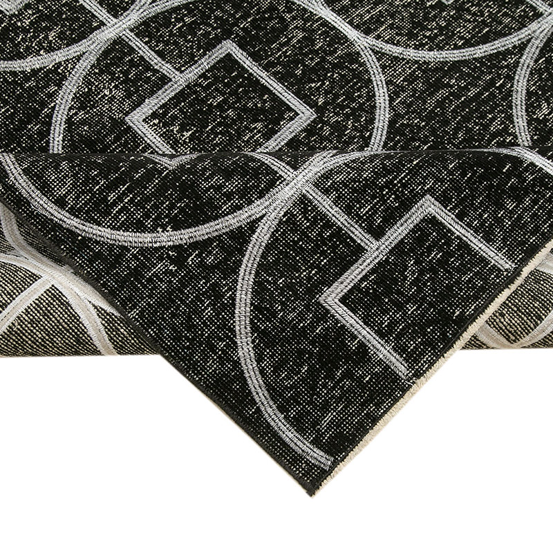 Black Embroidered Over-dyed Turkish Vintage Runner - 4' 8" x 12' 9" (56" x 153") - K0038710