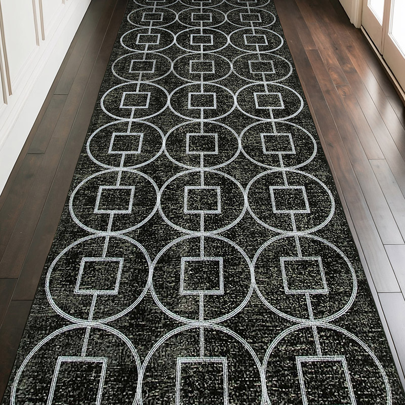 Black Embroidered Over-dyed Turkish Vintage Runner - 4' 8" x 12' 9" (56" x 153") - K0038710