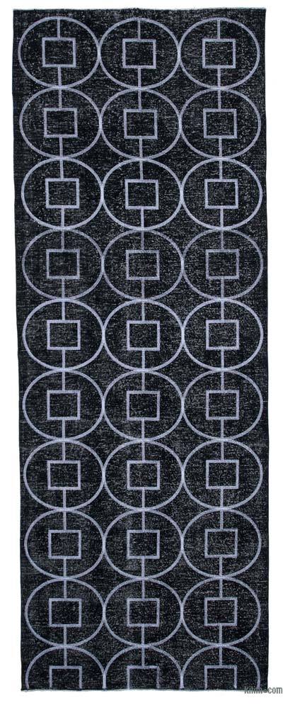 Black Embroidered Over-dyed Turkish Vintage Runner - 4' 8" x 12' 9" (56 in. x 153 in.)