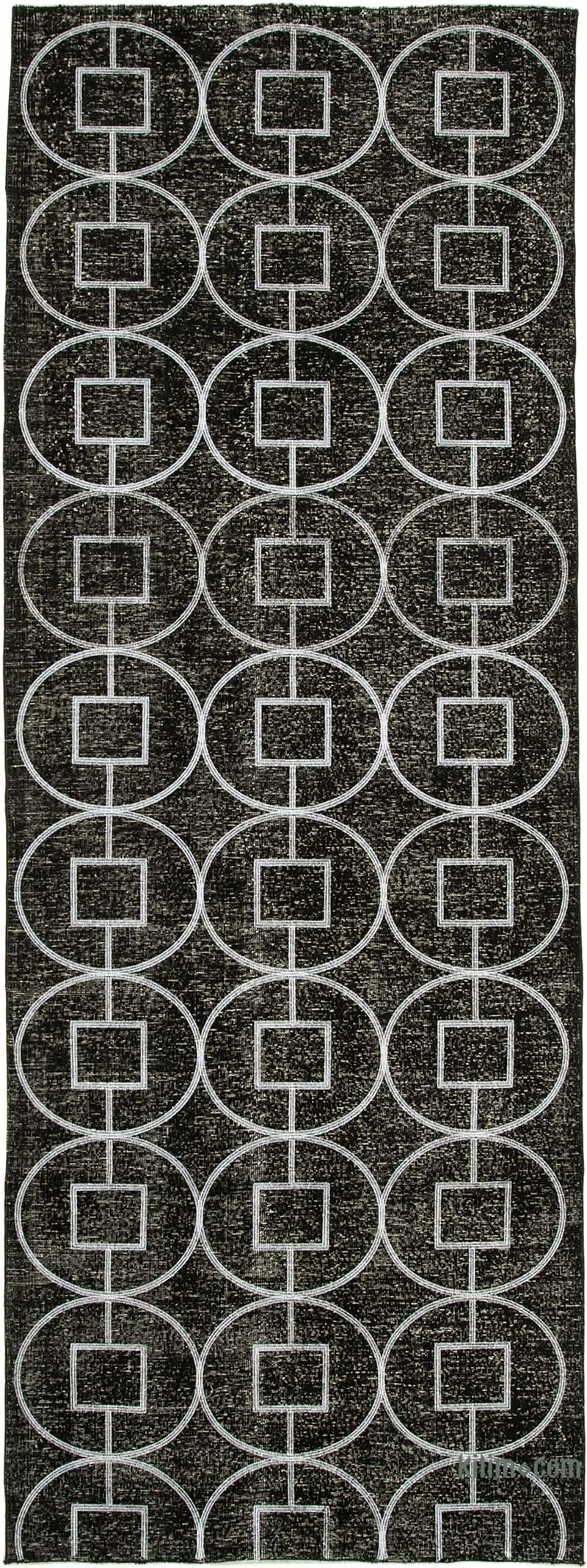 Black Embroidered Over-dyed Turkish Vintage Runner - 4' 8" x 12' 9" (56" x 153") - K0038710