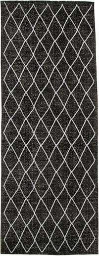 Black Embroidered Over-dyed Turkish Vintage Runner - 4' 9" x 12' 8" (57" x 152")