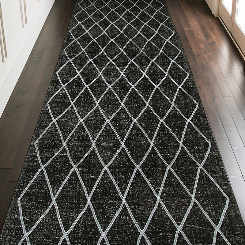 Negro Alfombra Turca bordada sobre teñida vintage - 146 cm x 387 cm - K0038711
