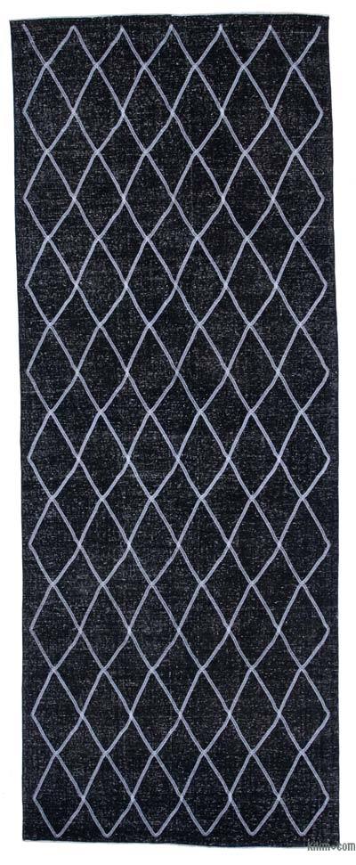 Black Embroidered Over-dyed Turkish Vintage Runner - 4' 9" x 12' 8" (57 in. x 152 in.)