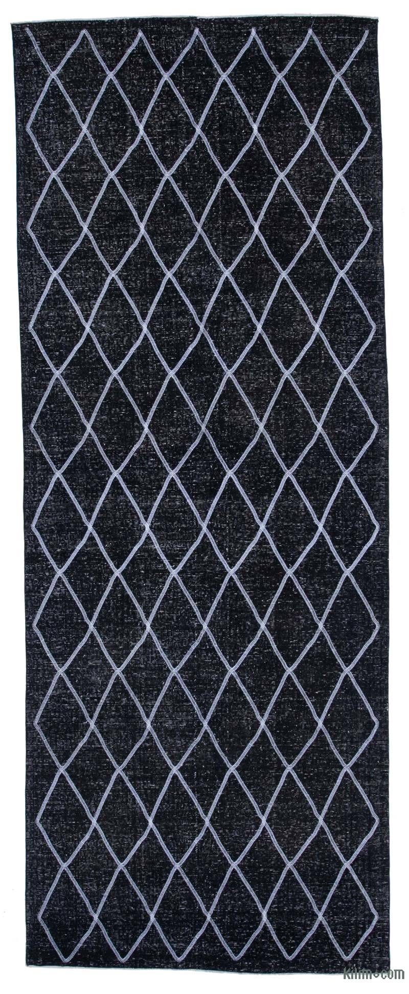 Black Embroidered Over-dyed Turkish Vintage Runner - 4' 9" x 12' 8" (57 in. x 152 in.) - K0038711