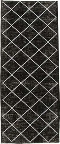 Siyah İşlemeli ve Boyalı El Dokuma Vintage Halı - 141 cm x 344 cm