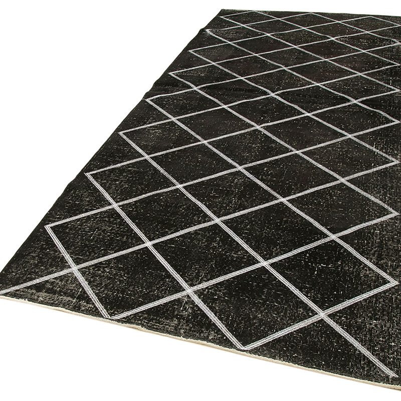 Negro Alfombra Turca bordada sobre teñida vintage - 141 cm x 344 cm - K0038712