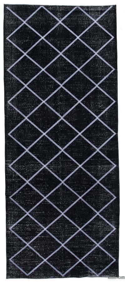 Negro Alfombra Turca bordada sobre teñida vintage - 141 cm x 344 cm