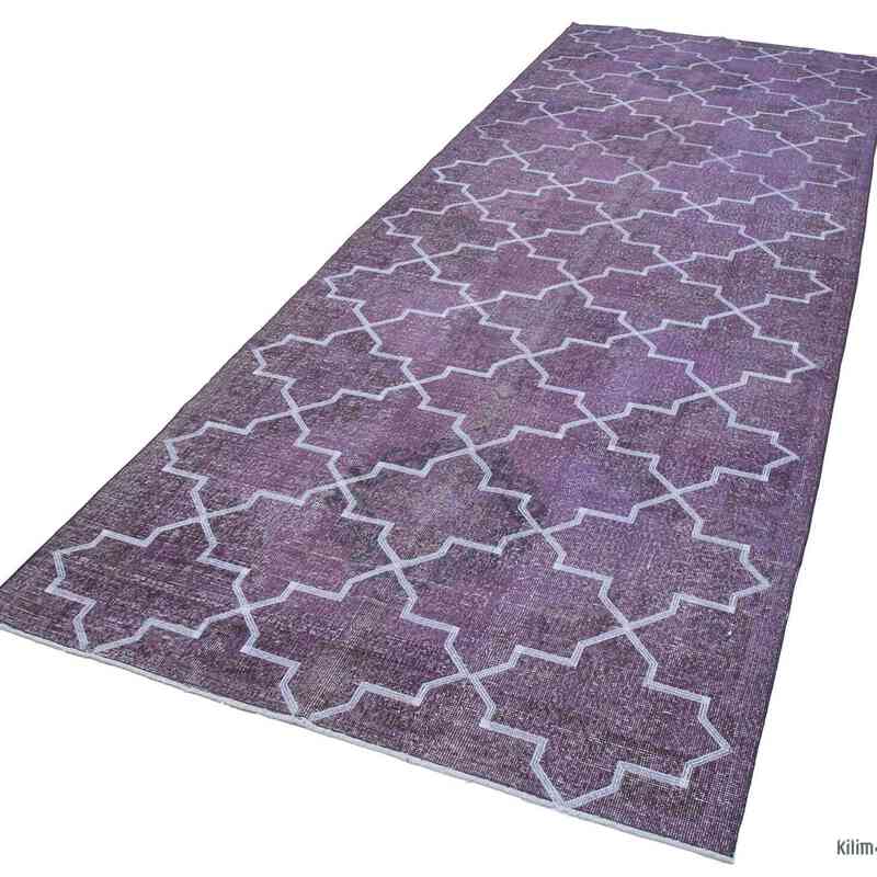 Púrpura Alfombra Turca bordada sobre teñida vintage - 148 cm x 395 cm - K0038713
