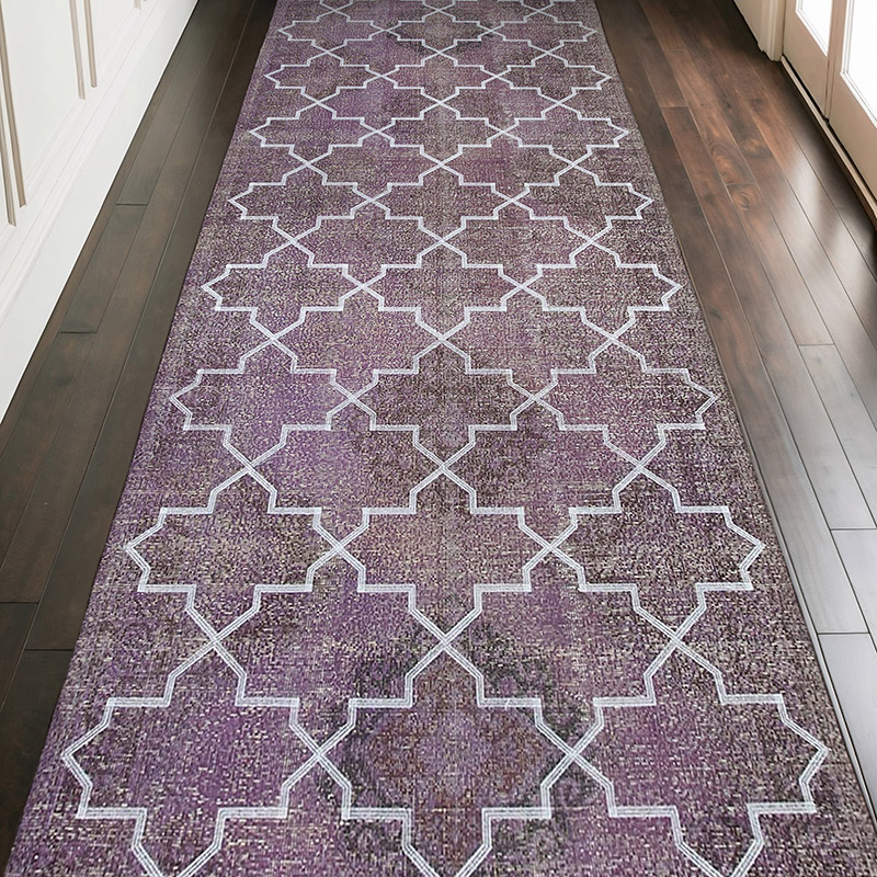 Púrpura Alfombra Turca bordada sobre teñida vintage - 148 cm x 395 cm - K0038713