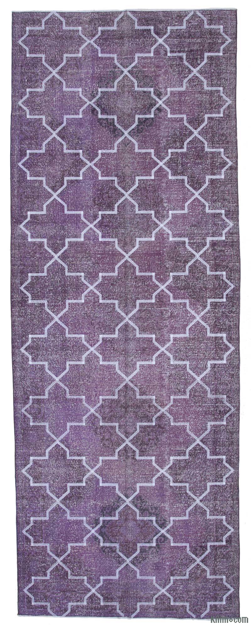 Púrpura Alfombra Turca bordada sobre teñida vintage - 148 cm x 395 cm - K0038713