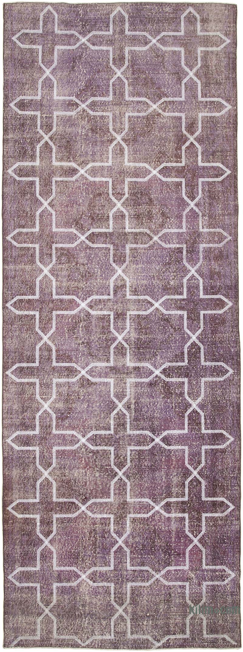 Púrpura Alfombra Turca bordada sobre teñida vintage - 137 cm x 382 cm - K0038714