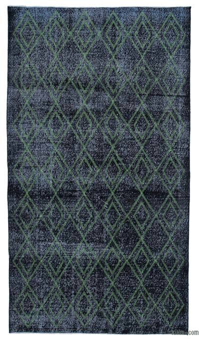 Black Embroidered Over-dyed Turkish Vintage Runner - 5' 3" x 9' 5" (63 in. x 113 in.)