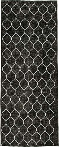 Siyah İşlemeli ve Boyalı El Dokuma Vintage Halı - 145 cm x 387 cm