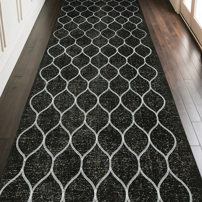 Black Embroidered Over-dyed Turkish Vintage Runner - 4' 9" x 12' 8" (57" x 152") - K0038717