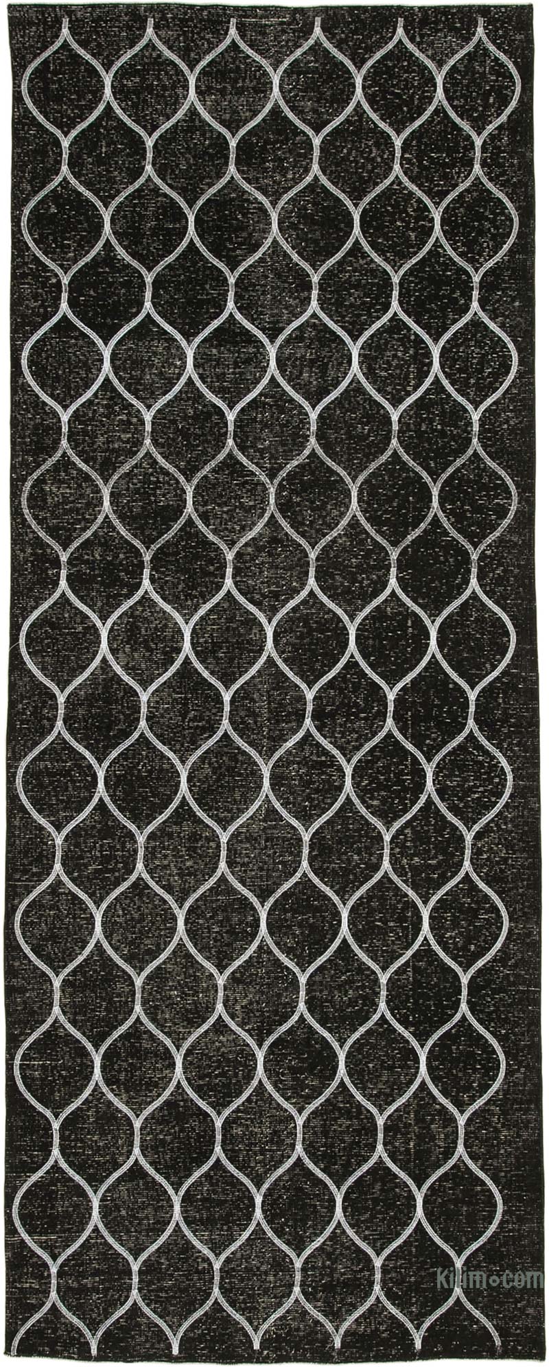 Black Embroidered Over-dyed Turkish Vintage Runner - 4' 9" x 12' 8" (57" x 152") - K0038717