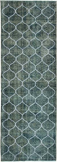 Lacivert İşlemeli ve Boyalı El Dokuma Vintage Halı - 134 cm x 392 cm