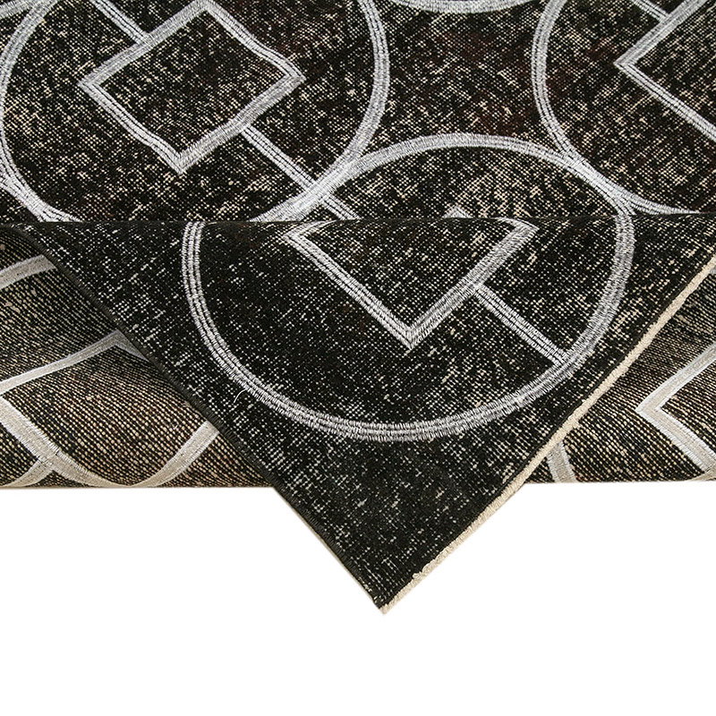 Black Embroidered Over-dyed Turkish Vintage Runner - 4' 8" x 10'  (56" x 120") - K0038719