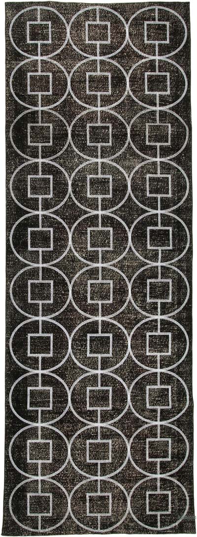Negro Alfombra Turca bordada sobre teñida vintage - 141 cm x 306 cm