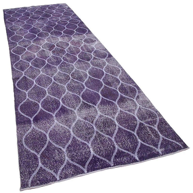 Púrpura Alfombra Turca bordada sobre teñida vintage - 131 cm x 382 cm - K0038720